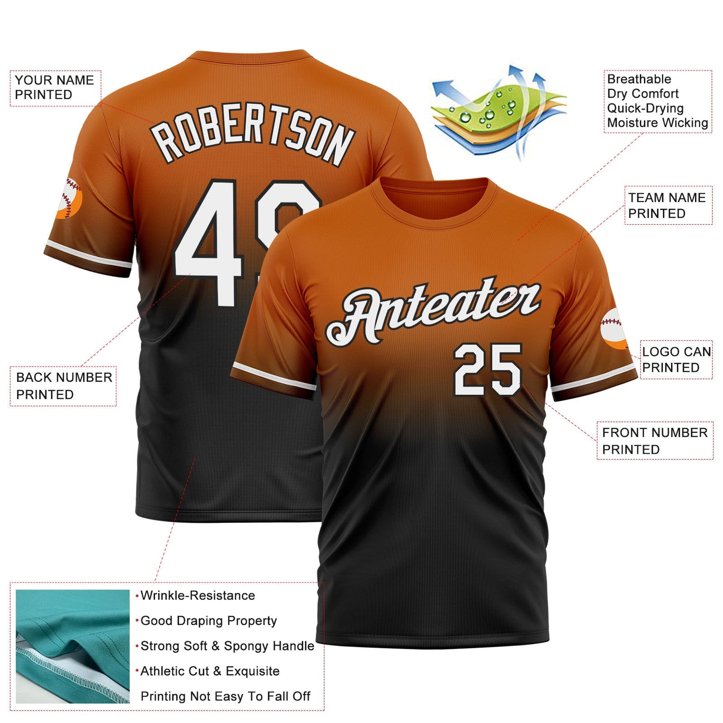 Custom Texas Orange White-Black Fade Fashion Performance T-Shirt