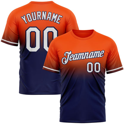 Custom Orange White-Navy Fade Fashion Performance T-Shirt