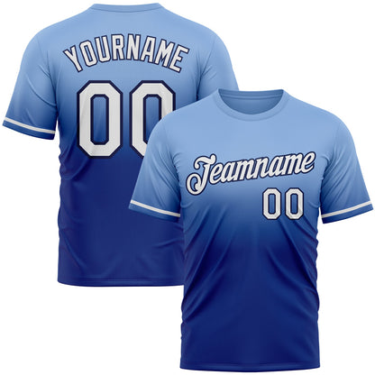 Custom Light Blue Royal-Navy Fade Fashion Performance T-Shirt