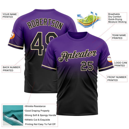 Custom Purple Black-Cream Fade Fashion Performance T-Shirt