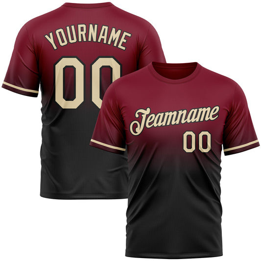 Custom Crimson Cream-Black Fade Fashion Performance T-Shirt