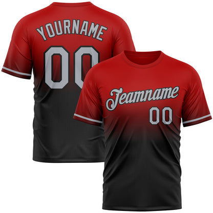 Custom Red Gray-Black Fade Fashion Performance T-Shirt
