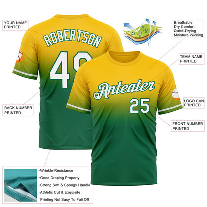 Custom Yellow White-Kelly Green Fade Fashion Performance T-Shirt