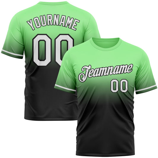 Custom Pea Green White-Black Fade Fashion Performance T-Shirt
