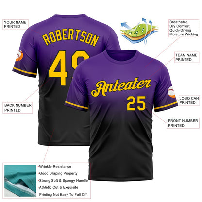 Custom Purple Yellow-Black Fade Fashion Performance T-Shirt