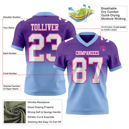 Custom Purple White Light Blue-Pink Authentic Fade Fashion Football Jersey