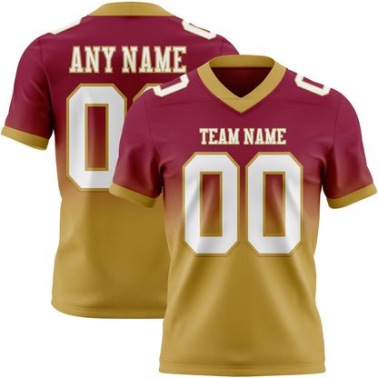 Custom Maroon White-Old Gold Authentic Fade Fashion Football Jersey