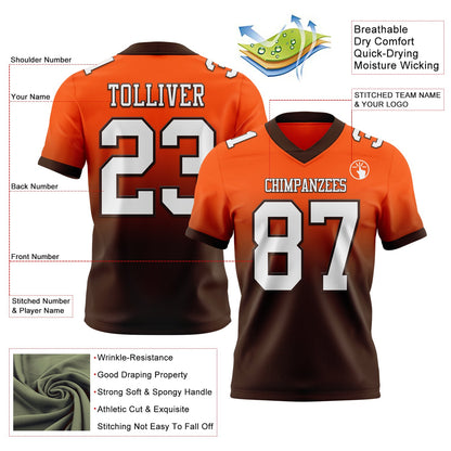 Custom Orange White-Brown Authentic Fade Fashion Football Jersey