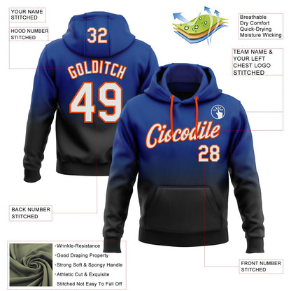 Custom Stitched Royal White Black-Orange Fade Fashion Sports Pullover Sweatshirt Hoodie