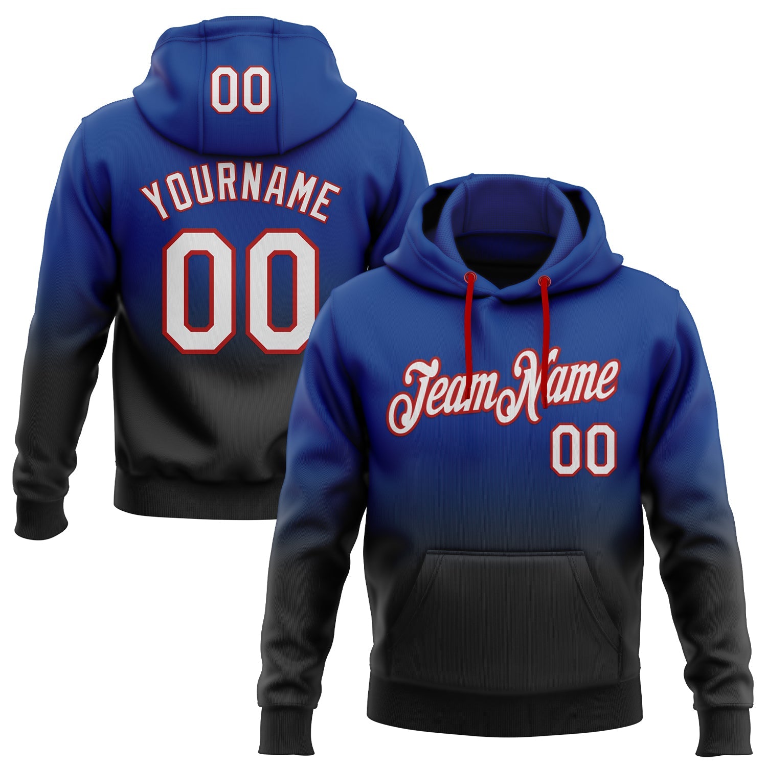 Custom Stitched Royal White Black-Red Fade Fashion Sports Pullover Sweatshirt Hoodie