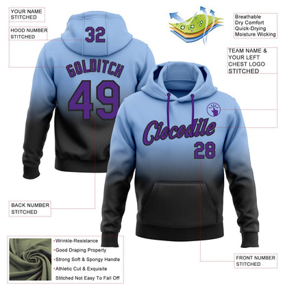 Custom Stitched Light Blue Purple-Black Fade Fashion Sports Pullover Sweatshirt Hoodie