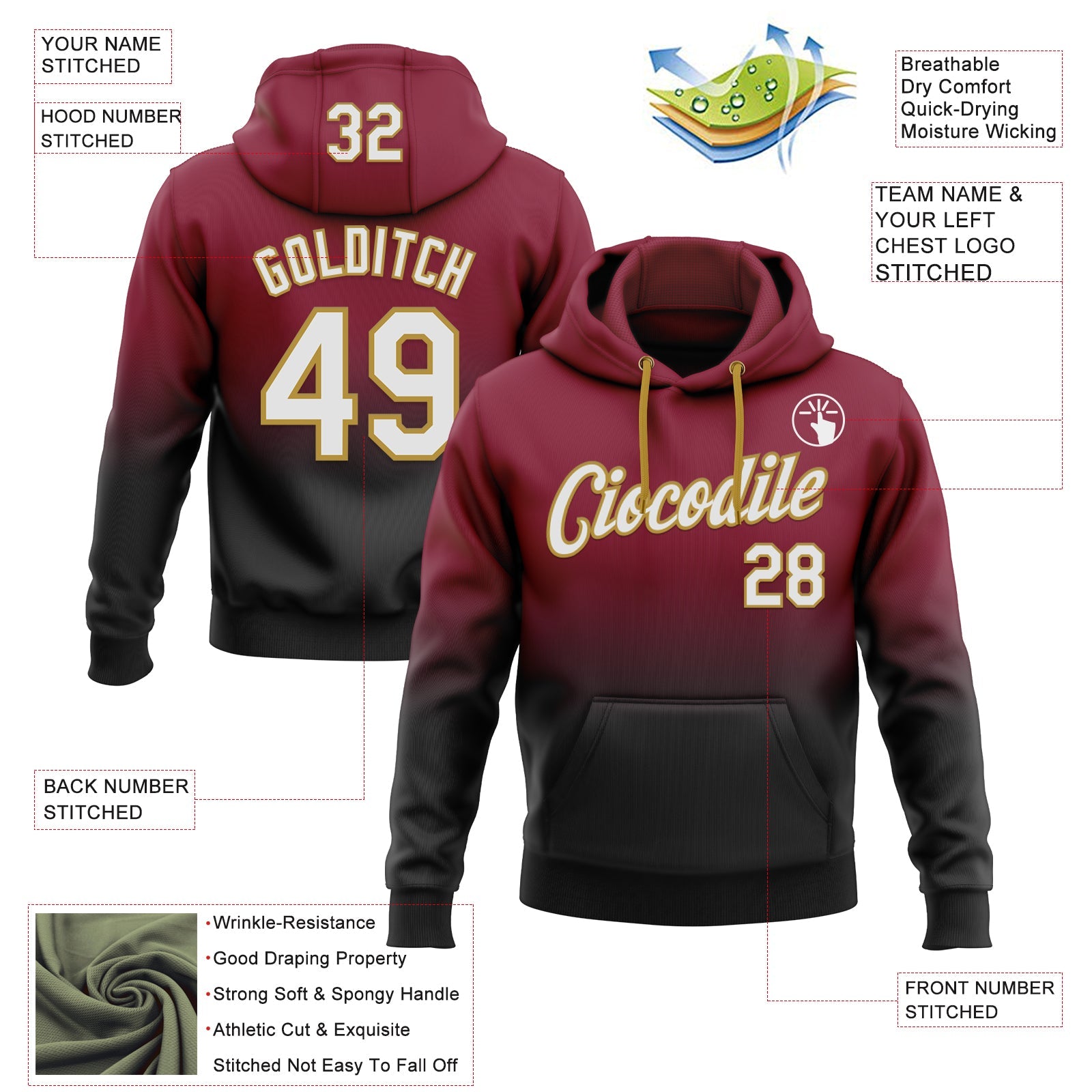 Custom Stitched Crimson White Black-Old Gold Fade Fashion Sports Pullover Sweatshirt Hoodie