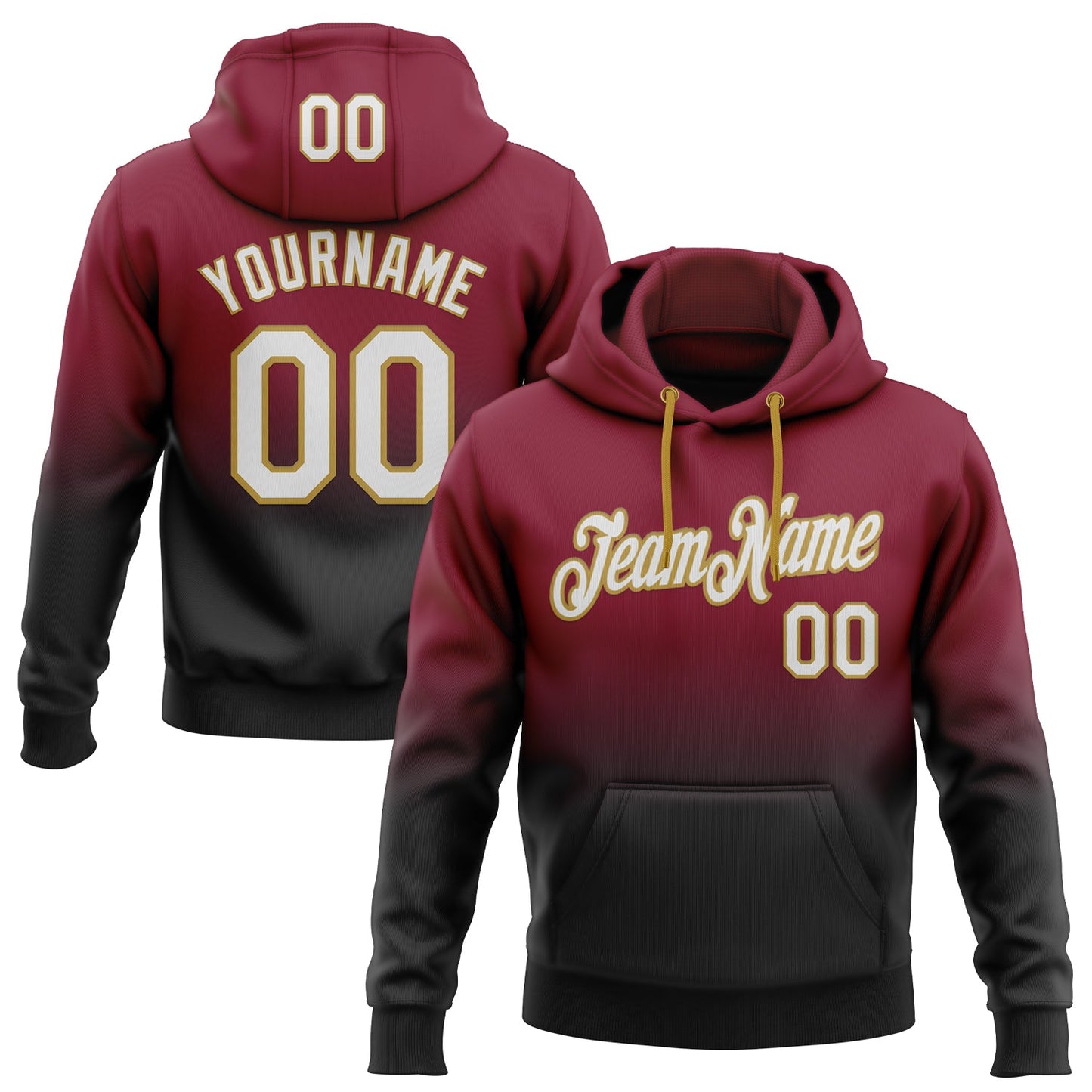 Custom Stitched Crimson White Black-Old Gold Fade Fashion Sports Pullover Sweatshirt Hoodie