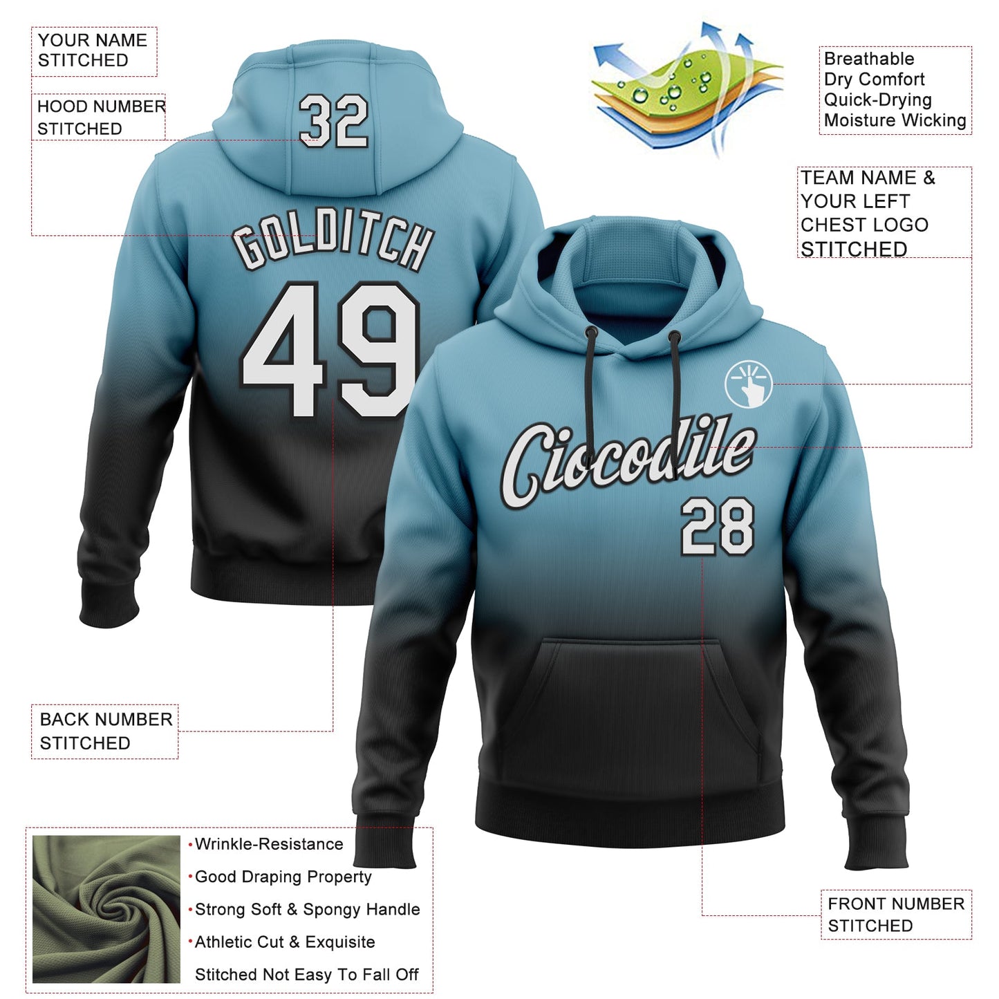 Custom Stitched Shadow Blue White-Black Fade Fashion Sports Pullover Sweatshirt Hoodie