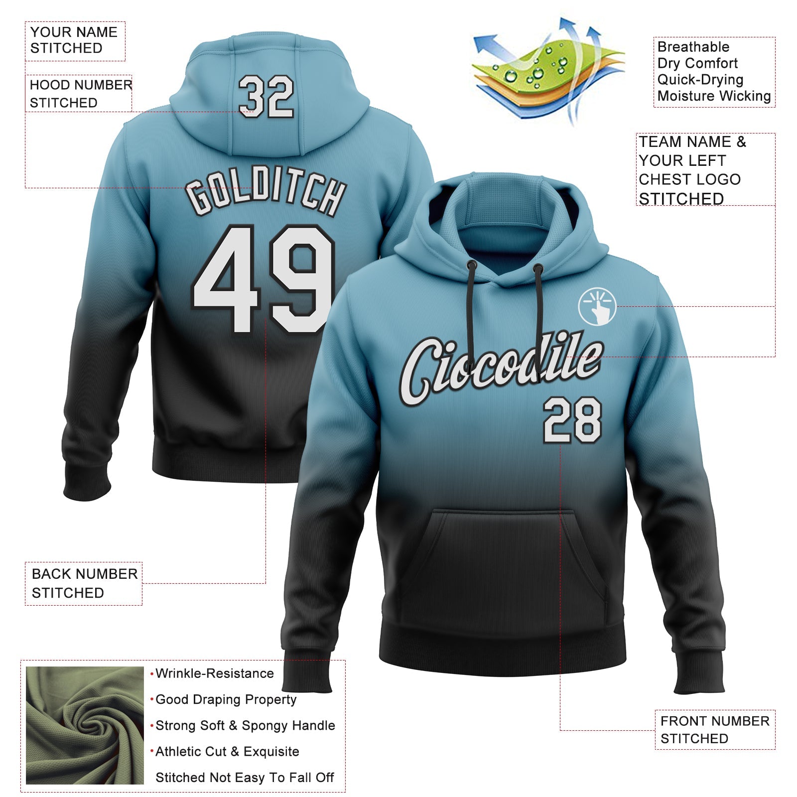 Custom Stitched Shadow Blue White-Black Fade Fashion Sports Pullover Sweatshirt Hoodie