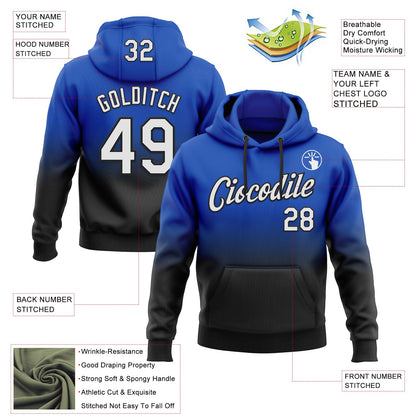 Custom Stitched Thunder Blue White-Black Fade Fashion Sports Pullover Sweatshirt Hoodie