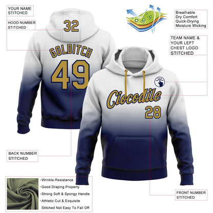 Custom Stitched White Old Gold-Navy Fade Fashion Sports Pullover Sweatshirt Hoodie
