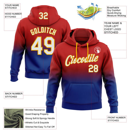 Custom Stitched Red White Royal-Gold Fade Fashion Sports Pullover Sweatshirt Hoodie