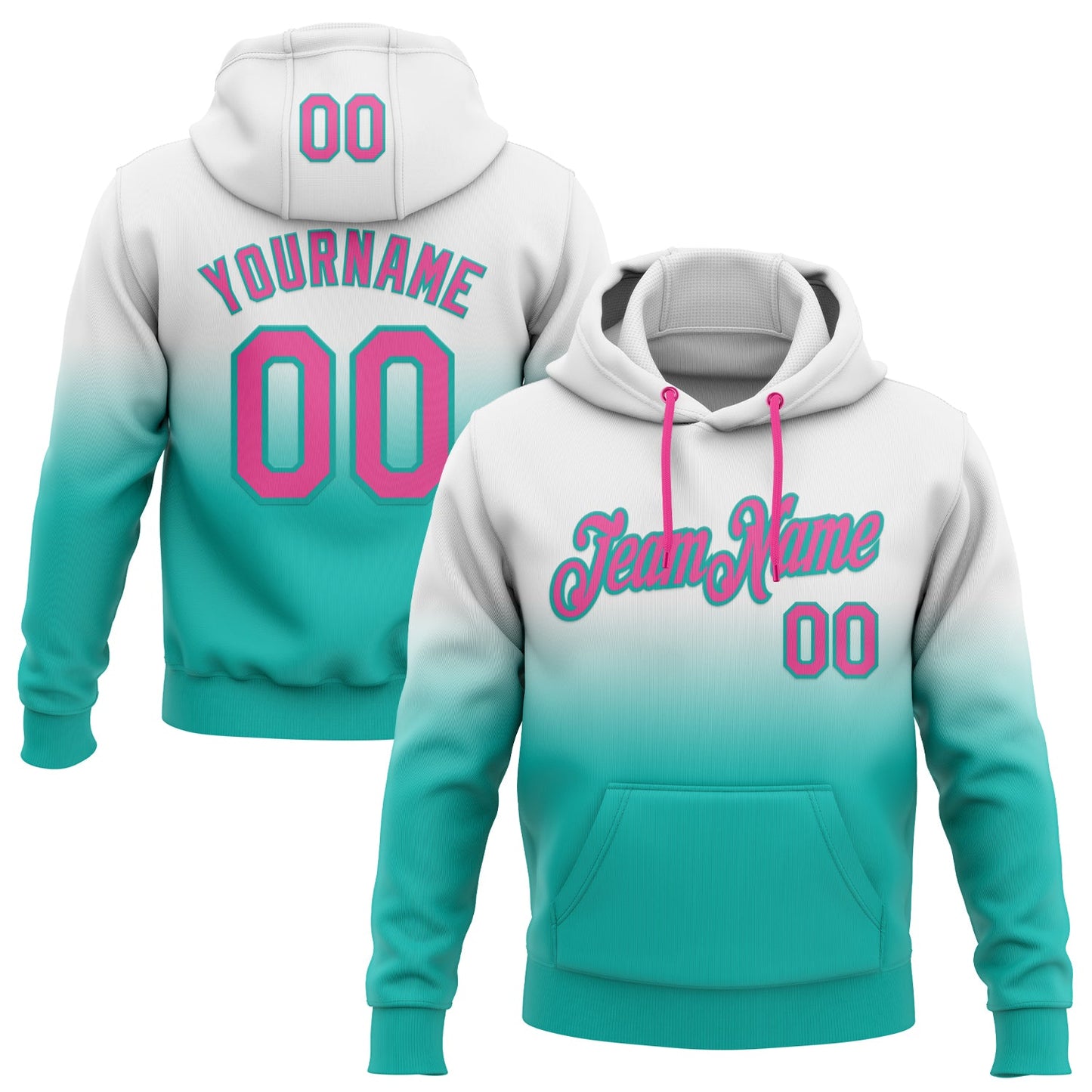 Custom Stitched White Pink-Aqua Fade Fashion Sports Pullover Sweatshirt Hoodie