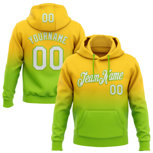 Custom Stitched Yellow White-Neon Green Fade Fashion Sports Pullover Sweatshirt Hoodie