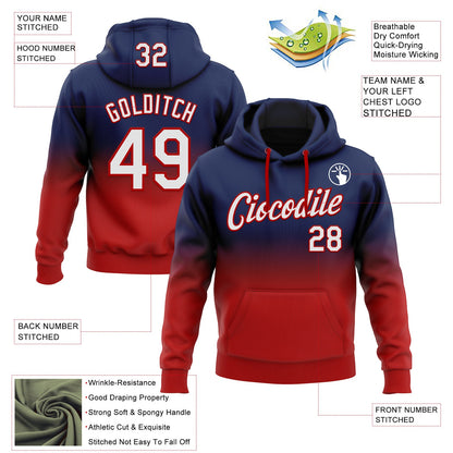 Custom Stitched Navy White-Red Fade Fashion Sports Pullover Sweatshirt Hoodie