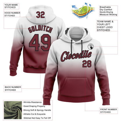 Custom Stitched White Burgundy-Black Fade Fashion Sports Pullover Sweatshirt Hoodie