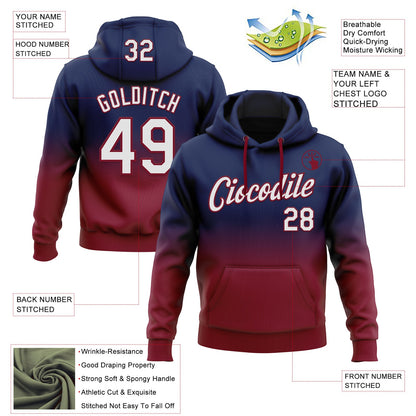 Custom Stitched Navy White-Crimson Fade Fashion Sports Pullover Sweatshirt Hoodie