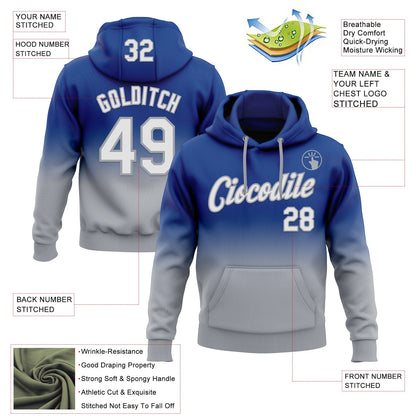 Custom Stitched Royal White-Gray Fade Fashion Sports Pullover Sweatshirt Hoodie
