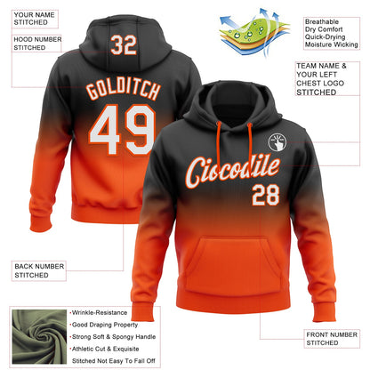 Custom Stitched Black White-Orange Fade Fashion Sports Pullover Sweatshirt Hoodie