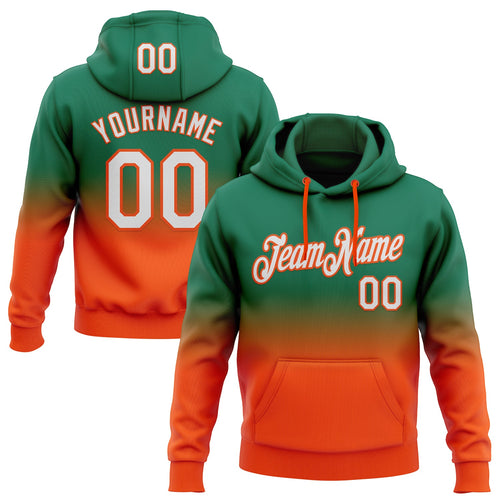 Custom Stitched Kelly Green White-Orange Fade Fashion Sports Pullover Sweatshirt Hoodie