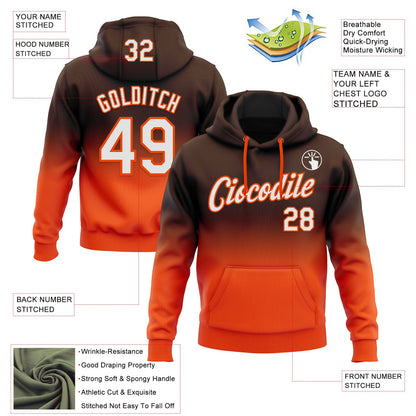 Custom Stitched Brown White-Orange Fade Fashion Sports Pullover Sweatshirt Hoodie
