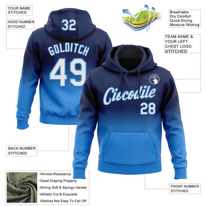 Custom Stitched Navy White-Powder Blue Fade Fashion Sports Pullover Sweatshirt Hoodie