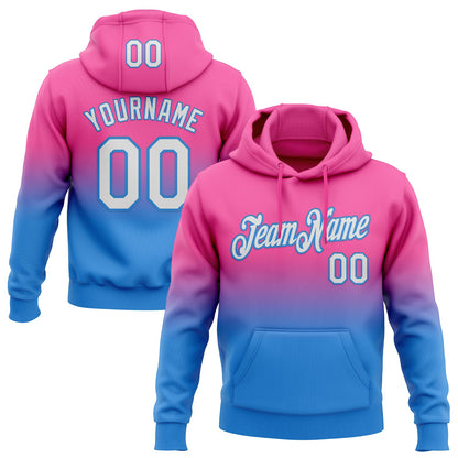 Custom Stitched Pink White-Powder Blue Fade Fashion Sports Pullover Sweatshirt Hoodie