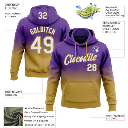 Custom Stitched Purple White-Old Gold Fade Fashion Sports Pullover Sweatshirt Hoodie