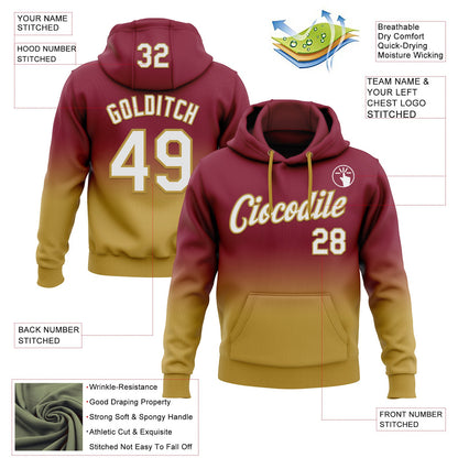Custom Stitched Crimson White-Old Gold Fade Fashion Sports Pullover Sweatshirt Hoodie