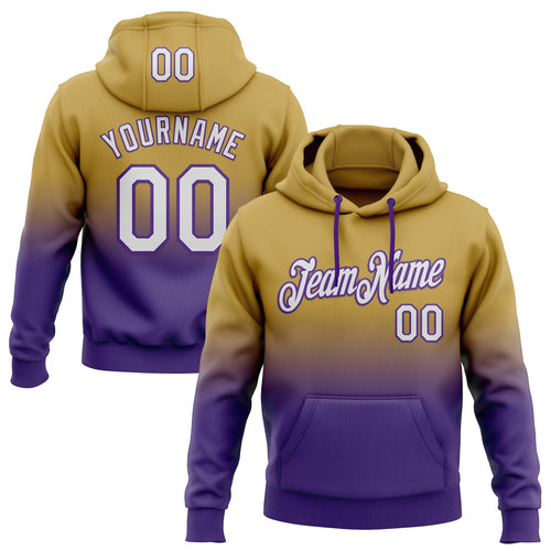 Custom Stitched Old Gold White-Purple Fade Fashion Sports Pullover Sweatshirt Hoodie