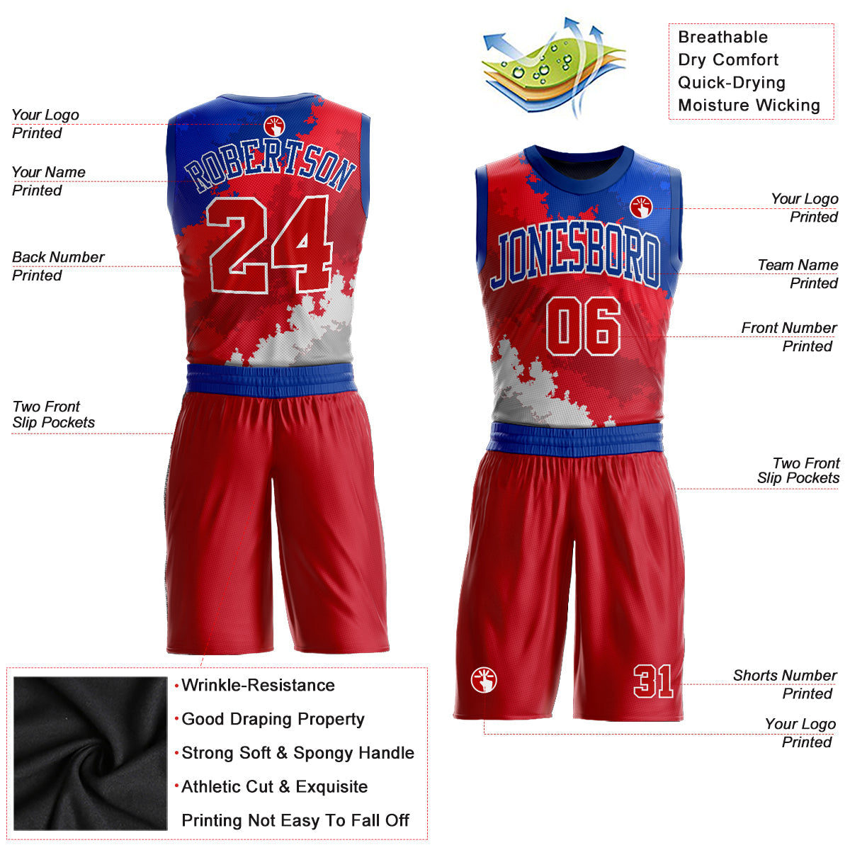 Custom Figure Red-Royal Round Neck Sublimation Basketball Uniform Jersey
