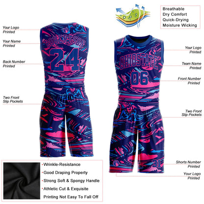 Custom Figure Royal-Pink Round Neck Sublimation Basketball Uniform Jersey