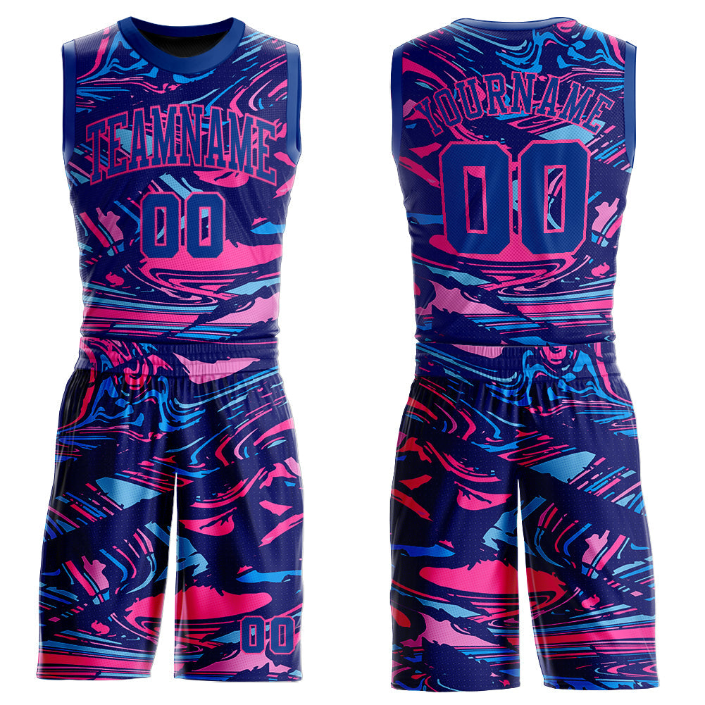 Custom Figure Royal-Pink Round Neck Sublimation Basketball Uniform Jersey