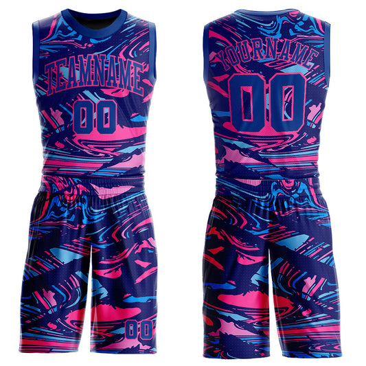 Custom Figure Royal-Pink Round Neck Sublimation Basketball Uniform Jersey