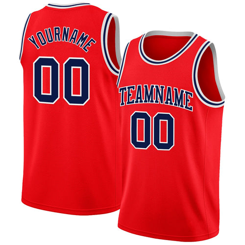 Custom Fire Red Navy-White Authentic Basketball Jersey
