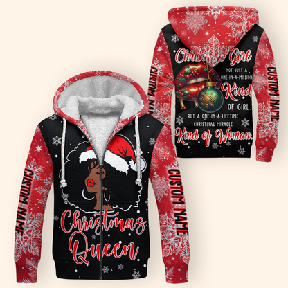 Christmas Queen Hoodie – Holiday Afro Woman Zip Up Sweatshirt