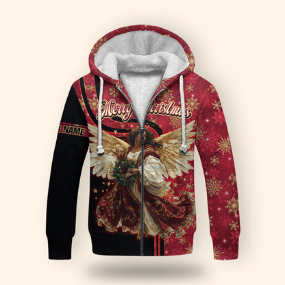 Christmas Angel Hoodie – Merry Christmas Zip Up, Elegant Angel Wings Holiday Sweater