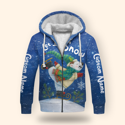Personalized Let It Snow Hoodie – Cute Polar Bear Christmas Zip Up