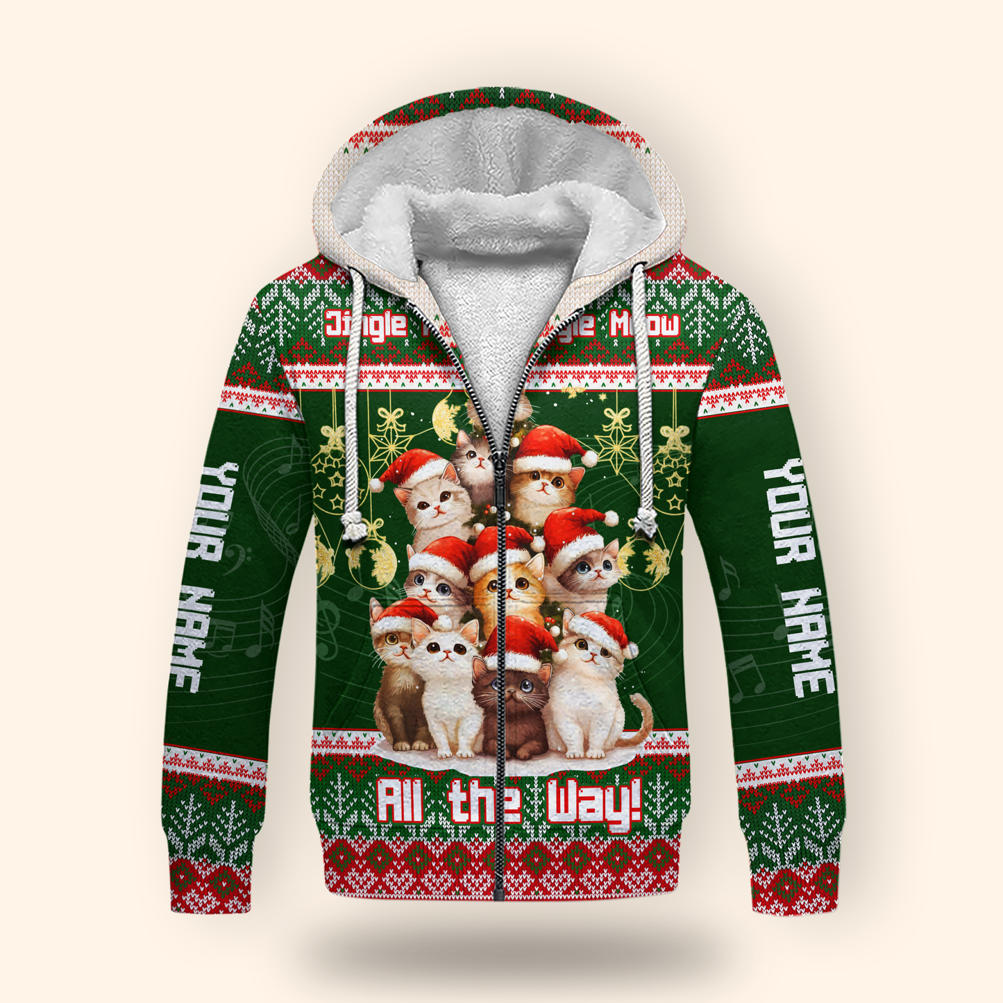 Jingle Meow Christmas Cat Hoodie – Personalized Name Cat Lovers Holiday Sweatshirt