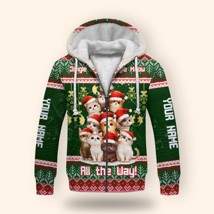 Jingle Meow Christmas Cat Hoodie – Personalized Name Cat Lovers Holiday Sweatshirt