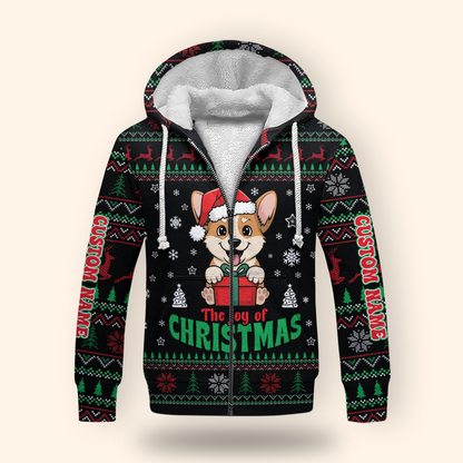 Personalized Corgi Christmas Hoodie – The Joy of Christmas Zip Up