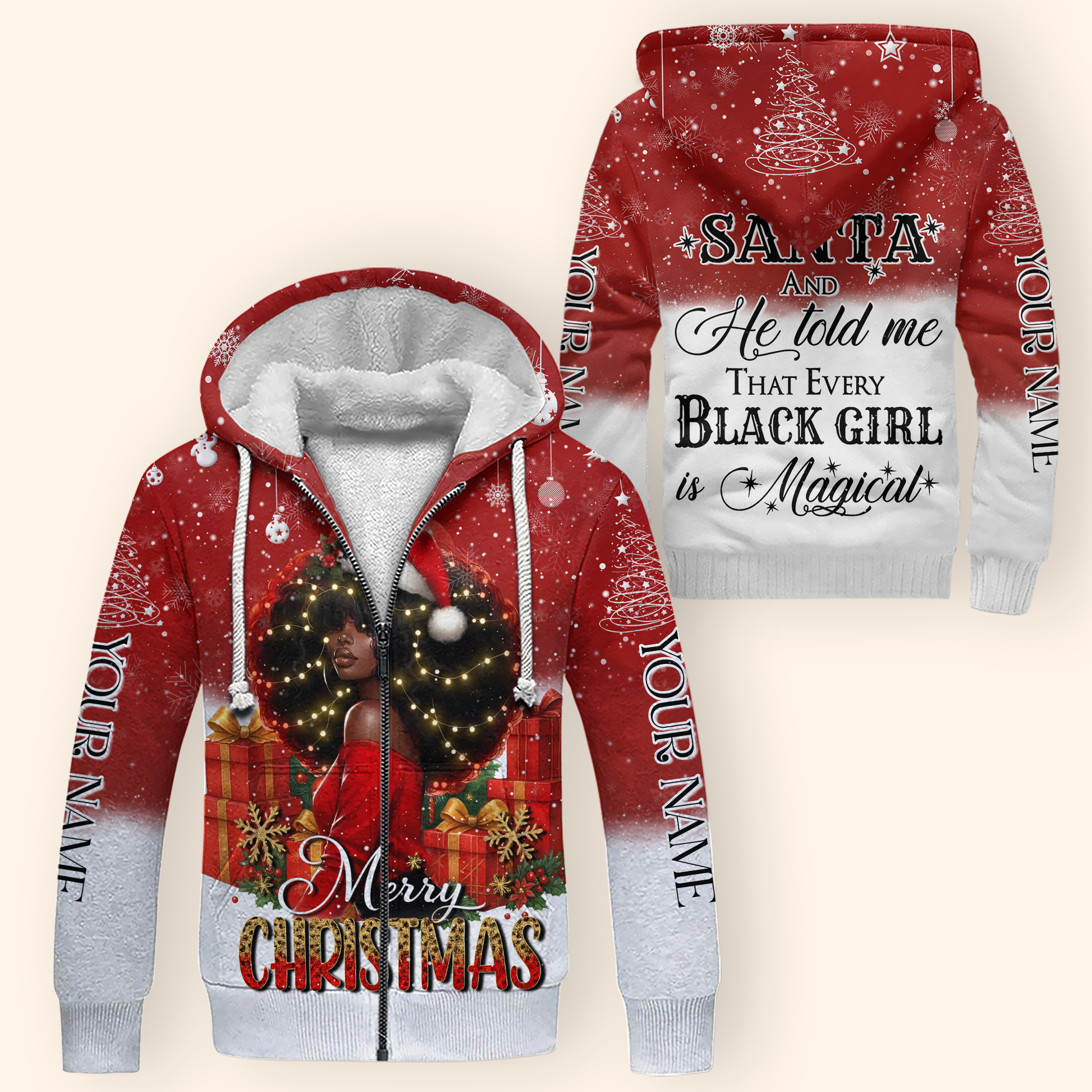 Personalized Christmas Hoodie – I Met Santa and He Told Me Every Black Girl Is Magical, Custom Choo