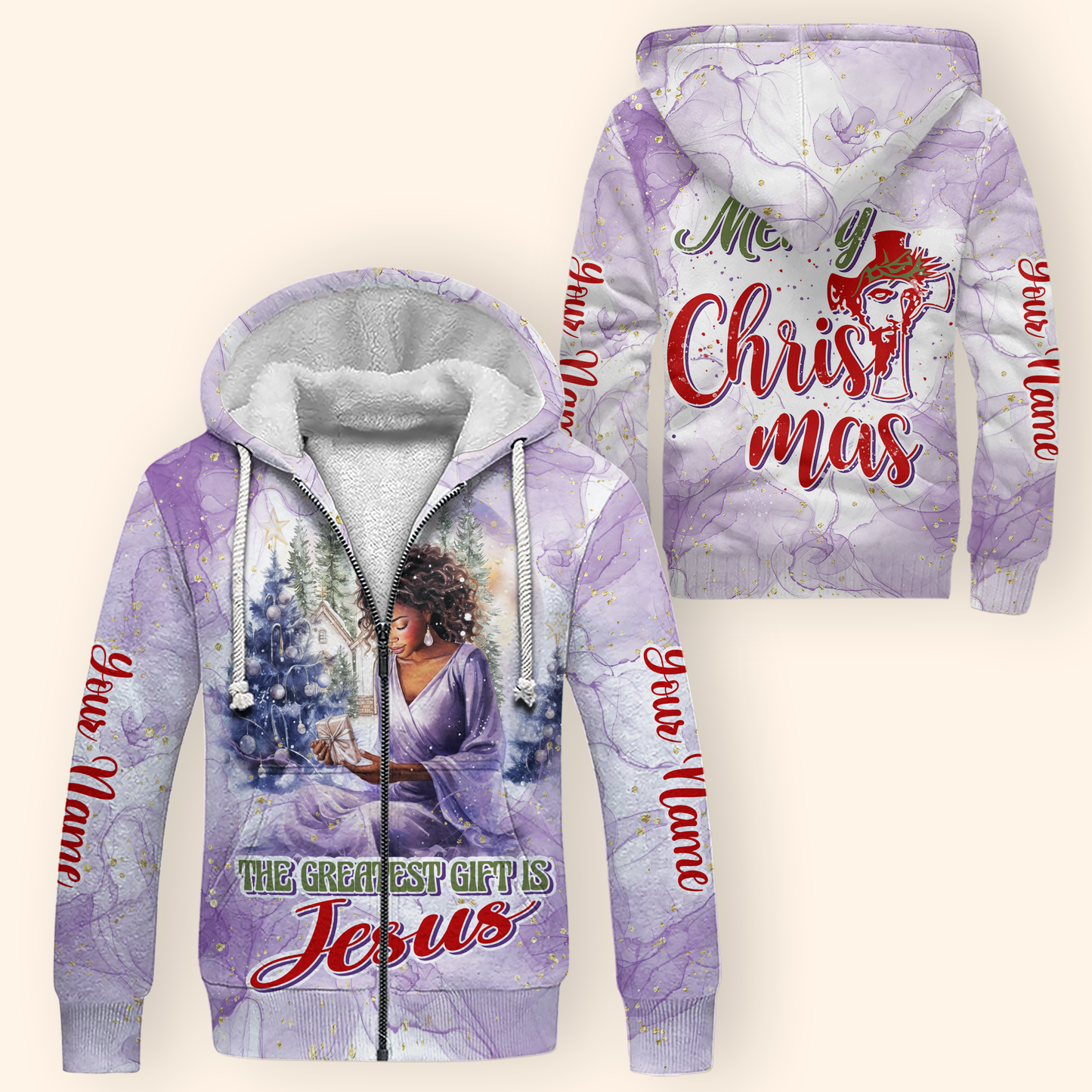 The Greatest Gift Is Jesus Hoodie – Christian Christmas Zip Up, Black Queen Faith Hoodie, Custom Name Design