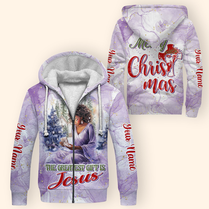The Greatest Gift Is Jesus Hoodie – Christian Christmas Zip Up, Black Queen Faith Hoodie, Custom Name Design